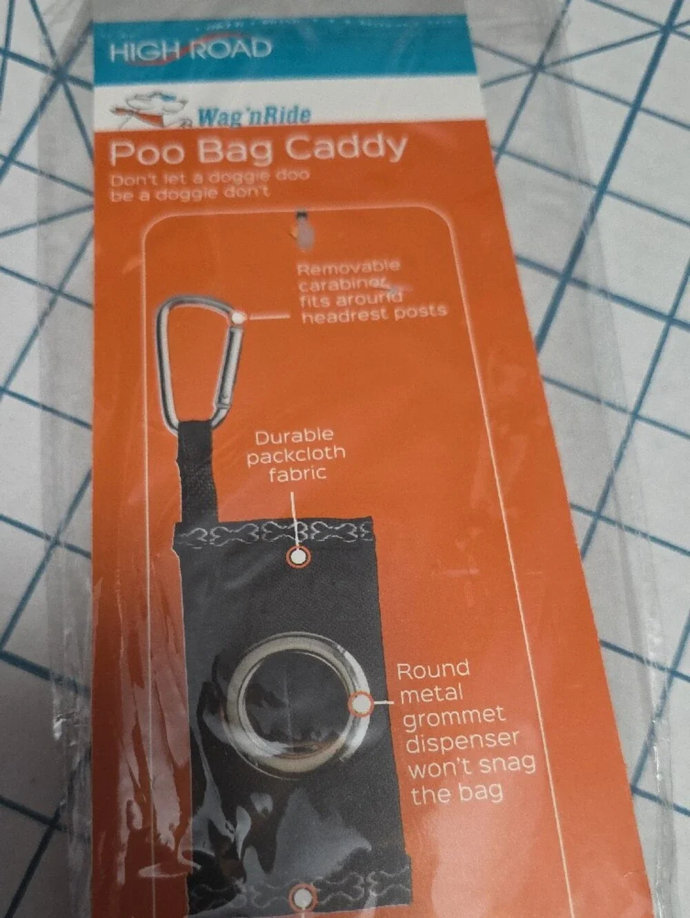 Red Dog Poo Bag Caddy with Clip, W/1 Roll Bags, NIP